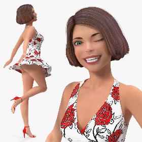 Cartoon Young Girl Romantic Dress Rigged 3D model